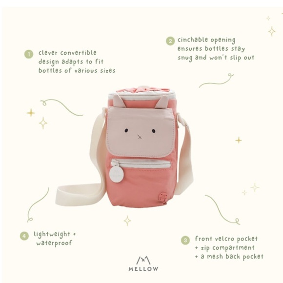 Back to school sales- BNWT Cute Mellow Sip Buddy Water Bottle Bag - Bunny - Picture 9 of 11